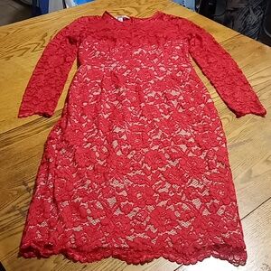 MAGGY LONDON Dress Women 4 RED LACE Party Holiday Casual Chic Long Sleeves Used